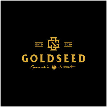 Classic Initial Letter GS SG Marijuana Cannabis Weed Leaf for Luxury Vintage Golden CBD logo design