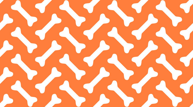 Dog bones vector seamless pattern with flat icons. Orange white color pet food texture. Background for veterinary clinic