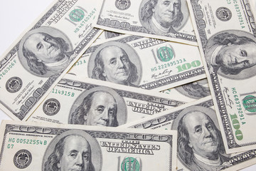 Texture of dollar bills. One hundred dollars.