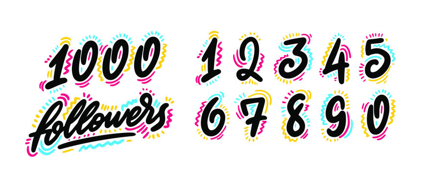 Set of numbers for Thanks followers design.followers congratulation card. Vector illustration for Social Networks. Web user or blogger celebrates a large number of subscribers.