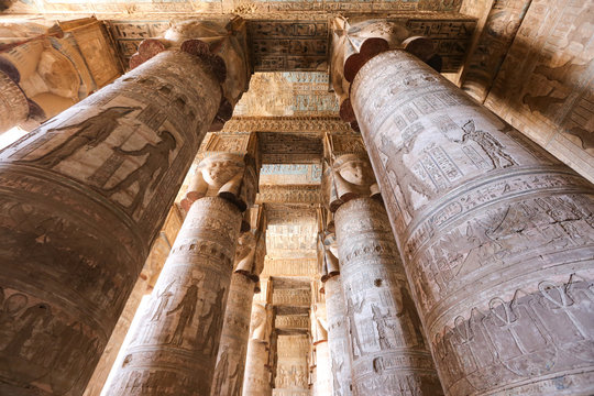 Columns in Denderah Temple, Qena, Egypt