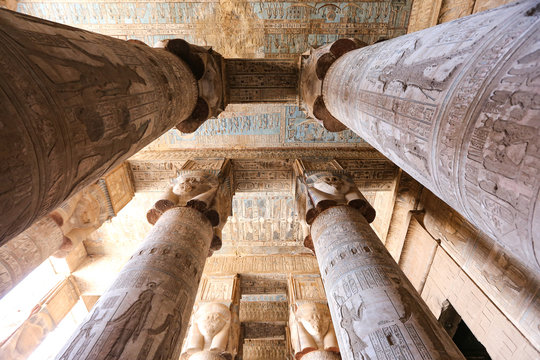 Columns in Denderah Temple, Qena, Egypt