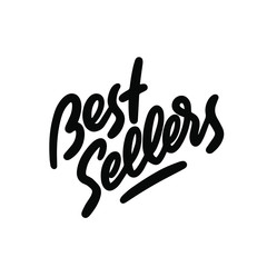Best Seller handwritten inscription on red circle brush stroke background. Creative typography for business, promotion and advertising. Vector illustration. 