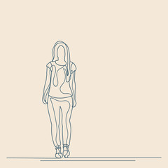 vector, isolated, sketch with lines, girl goes