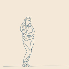 vector, isolated, sketch with lines, girl, woman stands