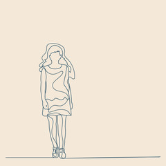 isolated, sketch with lines, girl goes