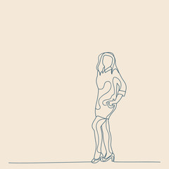 isolated, sketch with lines, girl, woman stands