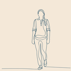 sketch with lines, girl, woman walking