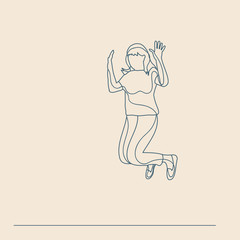 sketch with lines, a girl jumping