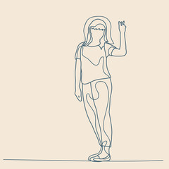isolated, sketch with lines, girl, stands