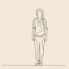 Fototapeta na wymiar vector, isolated, sketch with lines, girl, woman walking
