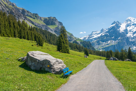 Hiking path to Oeschinensee lake close to Kandersteg