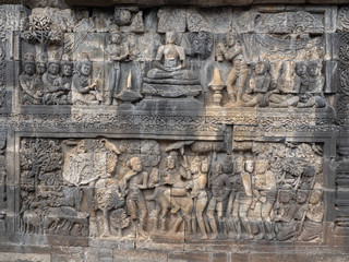 Wall and relief panels of  Borobudur temple, Java island,Indonesia