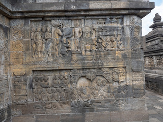 Wall and relief panels of  Borobudur temple, Java island,Indonesia