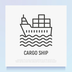 Cargo ship thin line icon. Modern vector illustration of sea transportation.
