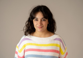 Human expressions and emotions. Portrait of young attractive woman with smiling happy face