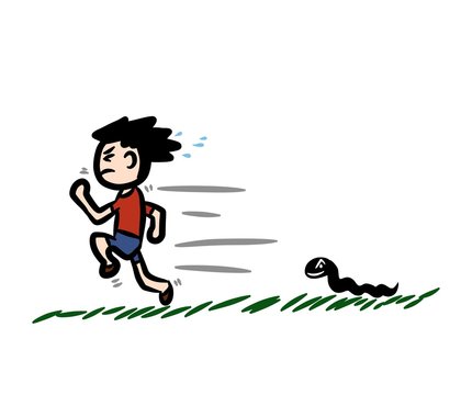 Cartoon The Boy Run Away From The Snake.