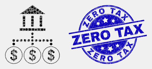 Fototapeta premium Pixel bank hierarchy mosaic pictogram and Zero Tax seal stamp. Blue vector rounded textured seal stamp with Zero Tax message. Vector composition in flat style.