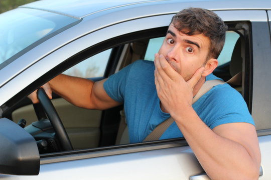 Wacky driver showing guilt and regret 