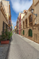 Street view in historic center of Sarria quarter, Barcelona, Catalonia, Spain.