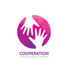 Cooperation concept logo design. Human hands symbol. Business solution creative sign. 