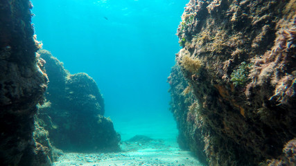 rocks in the sea, natural underwater background