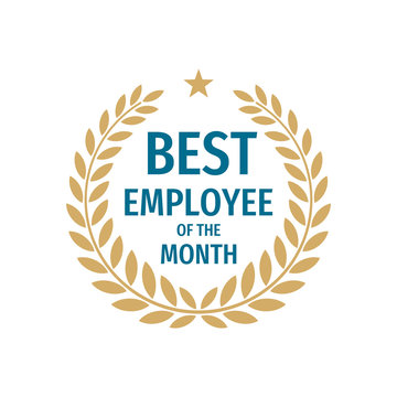 Best employee of the month - badge design with a laurel wreath. Winner logo emblem. 