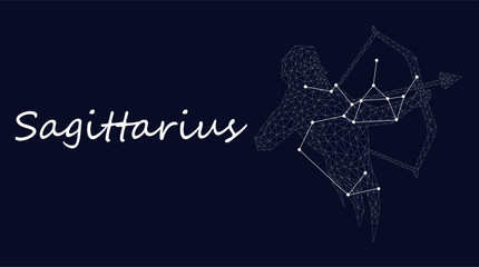 Sagittarius Zodiac sign constellation vector. Horoscope sign constellation stars. Abstract crystal space dark sky background with dots stars. Vector Astrology silhouette Sagittarius illustration art