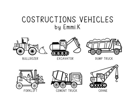 Cute Handdrawn Construction Vehicles 