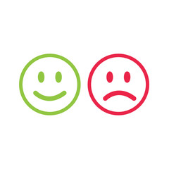 Green and red smile emoticons isolated on white background.