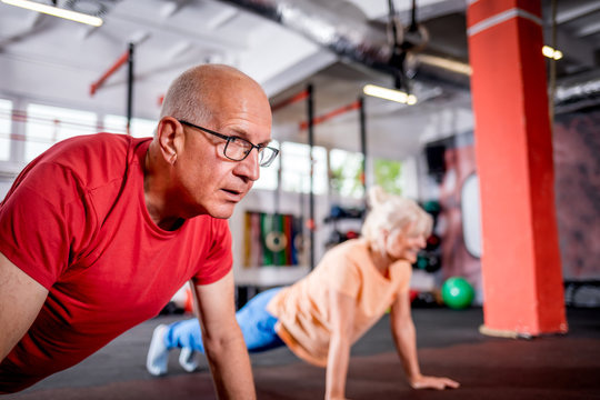 Senior people doing rehab workout at the gym
