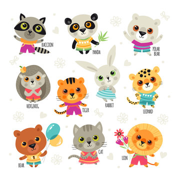 Set of illustrations with animals. Cartoon style