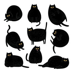 Set of illustrations with cats. Cartoon style. Different poses