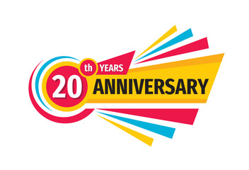20th birthday banner logo design.  Twenty years anniversary badge emblem. Abstract geometric poster.