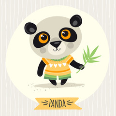 Template greeting card or invitation with panda. Cartoon style