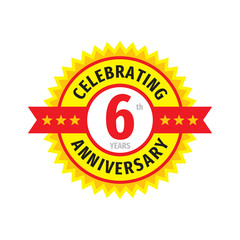 6th birthday badge logo design.  Six years anniversary banner emblem. Abstract geometric poster.