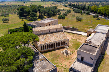 Aerial view, Santa Maria di Cerrate abbey, Lecce, Apulia , Italy, Region Brindisi, June 2019