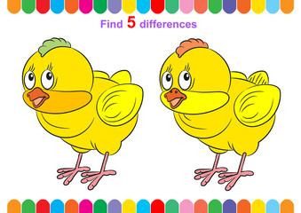 illustration, children's puzzle, educational game. Find 5 differences. For younger children. Cartoon characters.