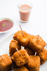 Crispy Paneer popcorn is a popular party snack and an appetiser. selective focus