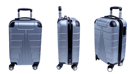 Different sides of travel luggage suitcase isolated on white background. Hand luggage