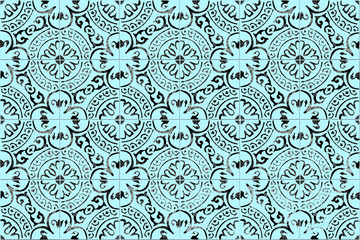 Seamless texture of indoor tiling map with floral pattern, 3D illustration.