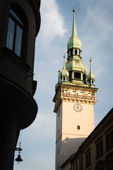 Fototapeta premium Old Town Hall - the oldest and most interesting secular building in Brno at dusk, Czech Republic
