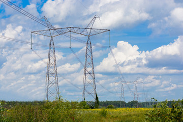 Electricity power pole for transmission lines network. Environment and energy concept