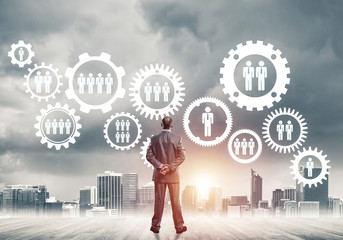 Social connection concept drawn on screen as symbol for teamwork and cooperation