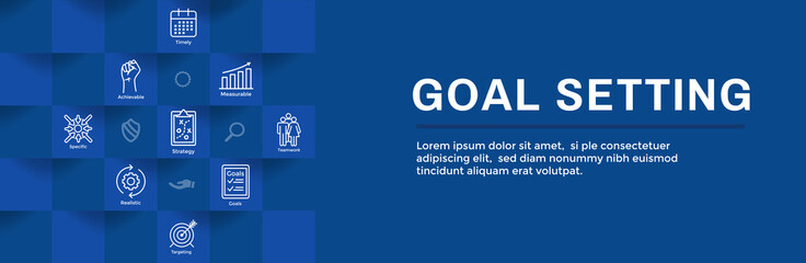 Smart Goals or Goal Setting Icon Set and Web Header Banner