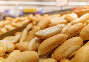 Fresh bread rolls in the supermarket