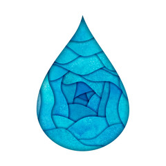 Obraz premium Water drop logo design template. Watercolour hand painted blue teal turquoise paper cut style logotype