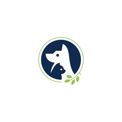 dog cat pet leaf logo vector icon illutration