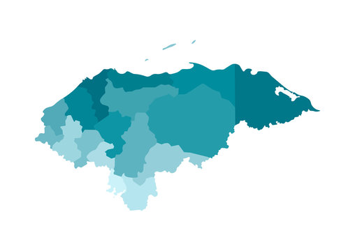 Vector isolated illustration of simplified administrative map of Honduras. Borders of the departments (regions). Colorful blue khaki silhouettes