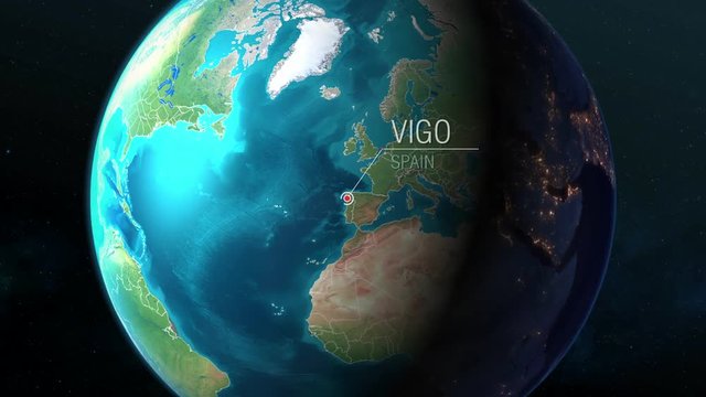 Spain - Vigo - Zooming from space to earth
